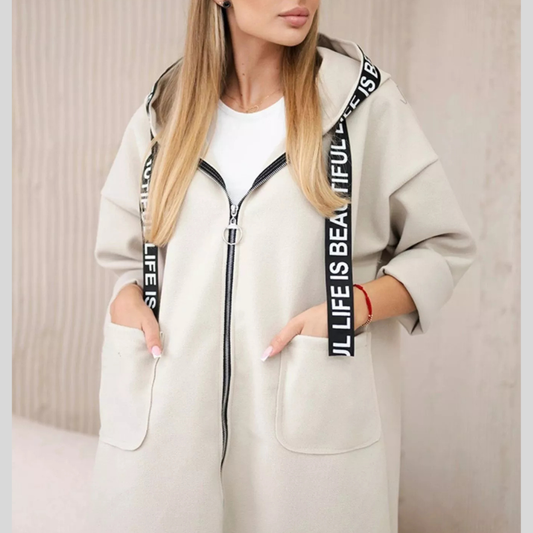 Full Size Hooded Zip-Up Longline Outerwear Plus Size
