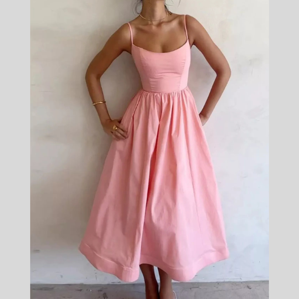 Adjustable Strap Scoop Neck Midi Dress