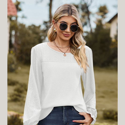 Round Neck Flounce Sleeve Top