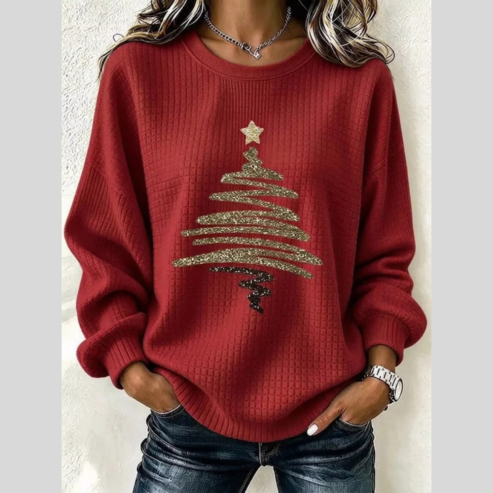 Full Size  Festive Christmas Tree Graphic Ribbed Sweatshirt Plus Size