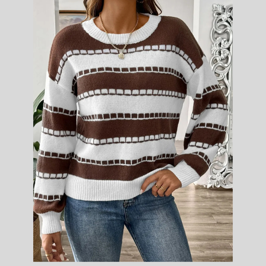 Classic Stripe Round-Neck Long Sleeve Knit Sweater