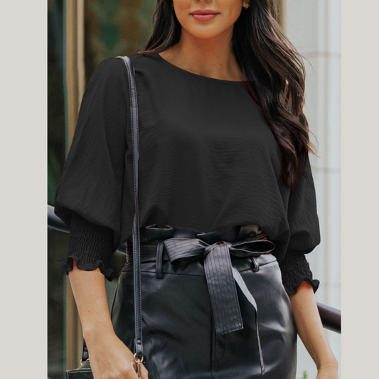 Round Neck Three-Quarter Sleeve Blouse