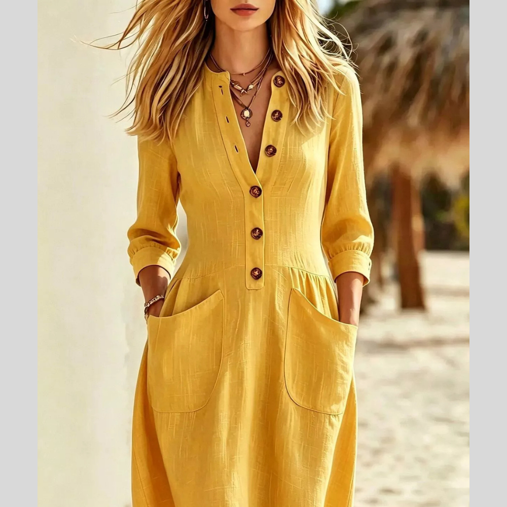 Full Size Button Front Long Sleeve Dress Plus Size