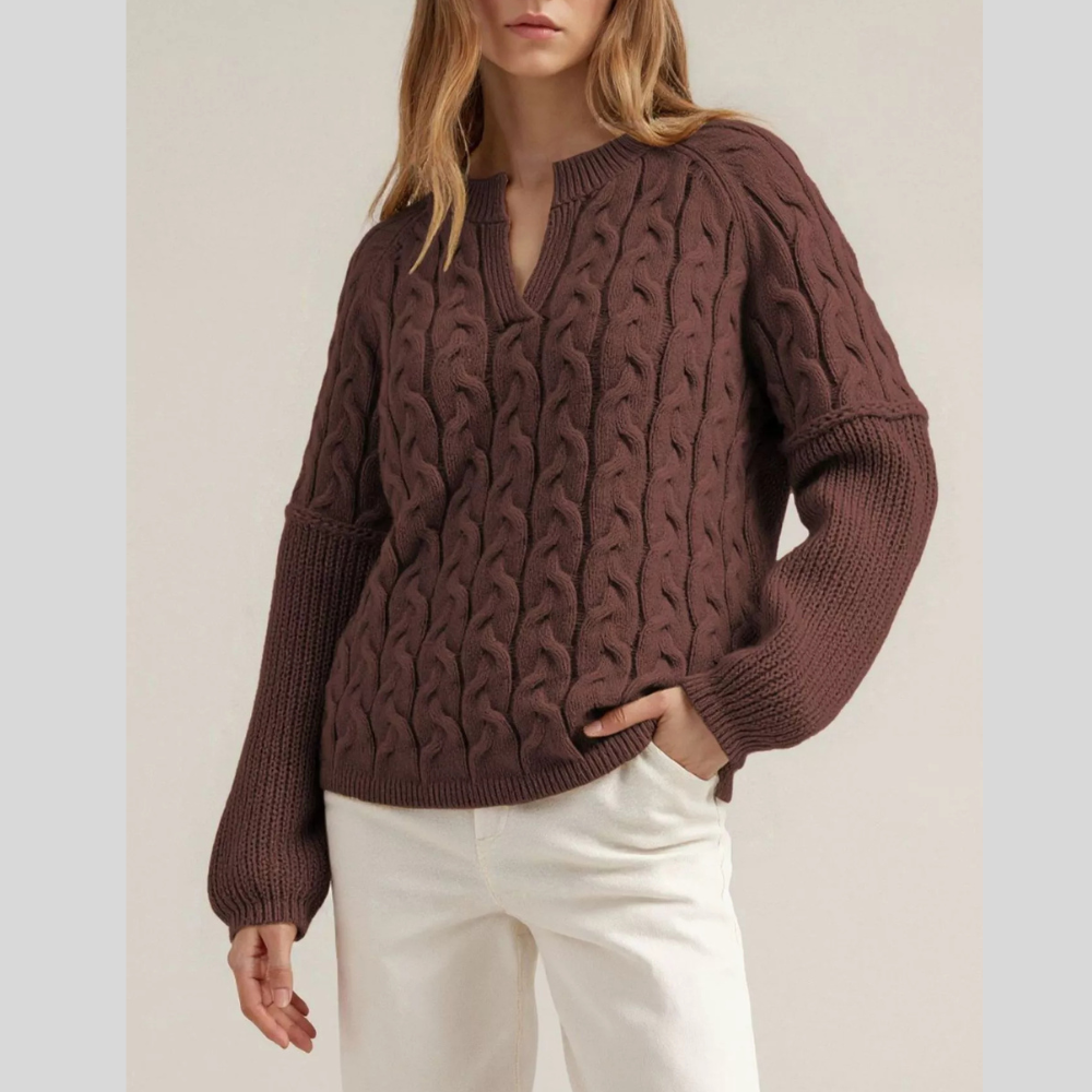 Cable-Knit Dropped Shoulder Sweater