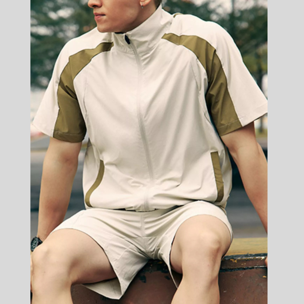 Men's Color Block Zip Up Short Sleeve Jacket