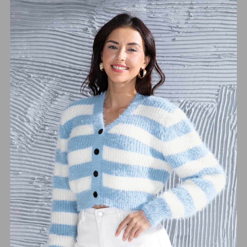 Striped Button Up Cropped Cardigan