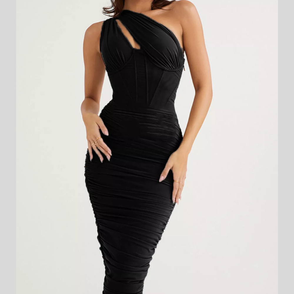 One-Shoulder Cutout Midi Dress