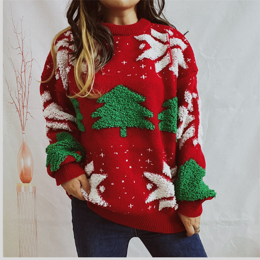 Snowflake Round Neck Long Sleeve Sweater