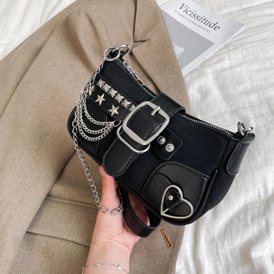 Buckle Detail Shoulder Bag with Star Embellishments