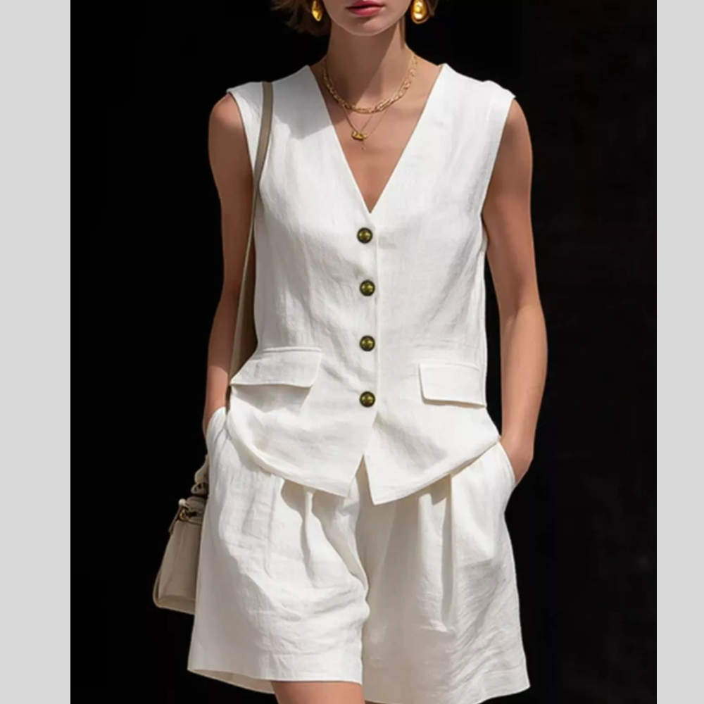 Full Size Sleeveless Vest and Shorts Set Plus Size