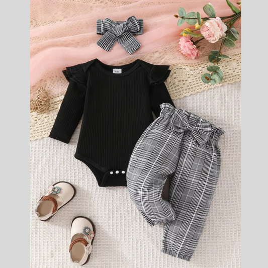 Children's Bodysuit & Plaid Pants & Headband Set