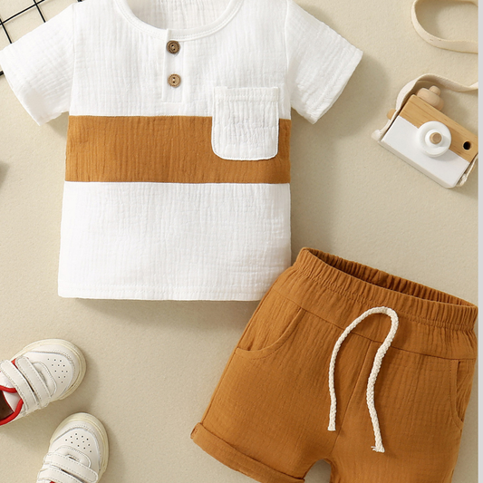 Children's Color Block Top and Shorts Set