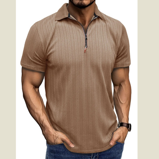 Men's Textured Quarter-Zip Polo Shirt