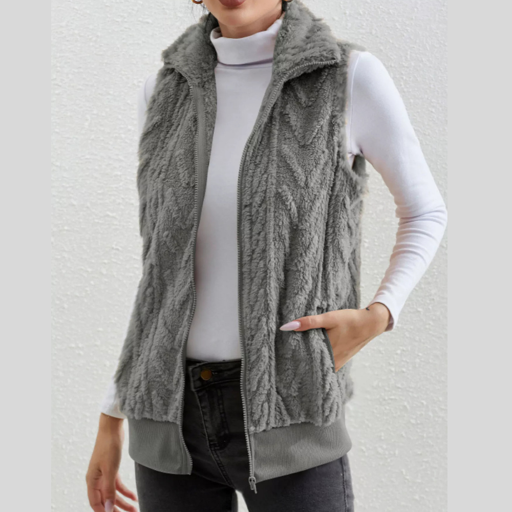 Full Size Cozy Faux Fur Zip-Up Vest Coat Plus Size