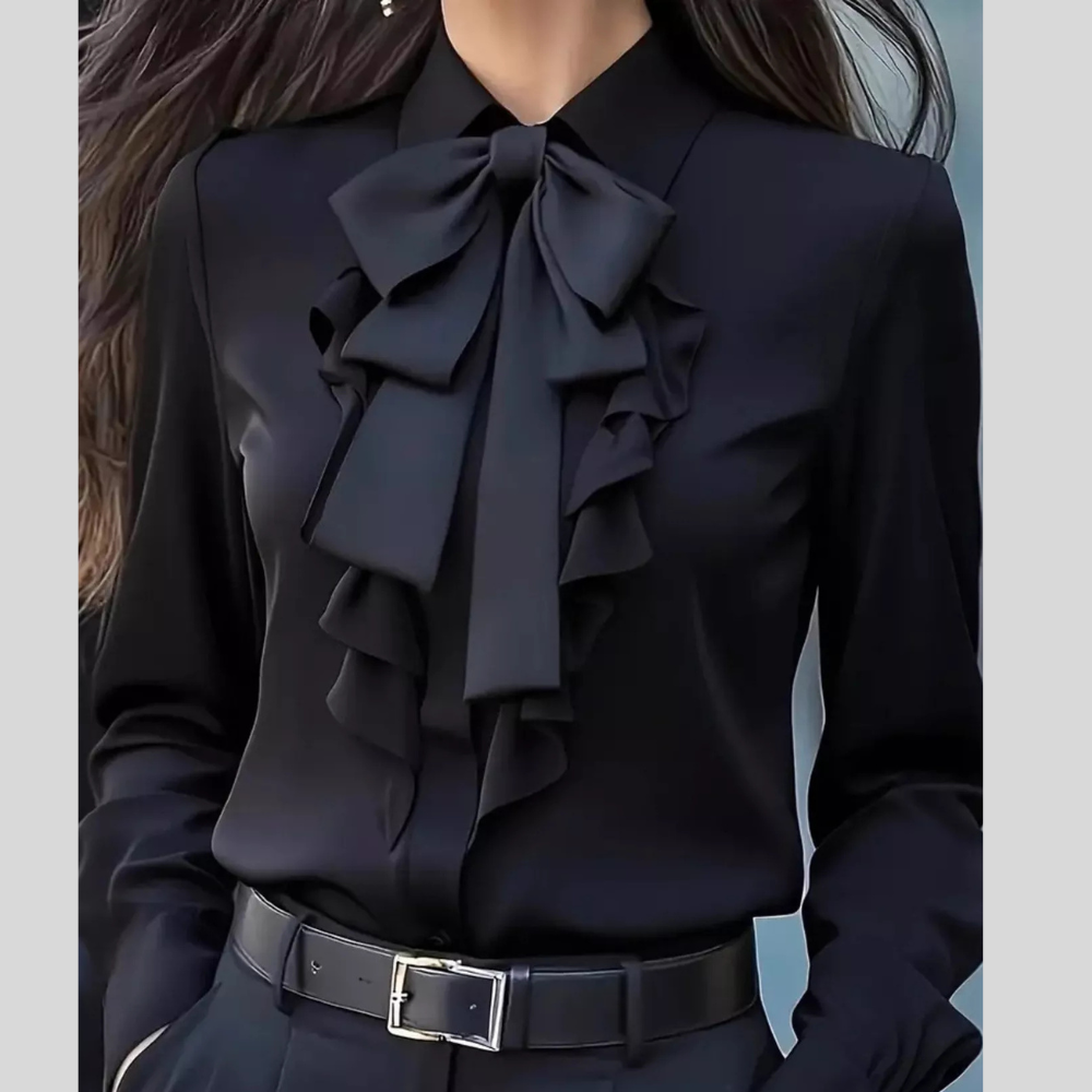 Ruffled Tie Front Long Sleeve Blouse
