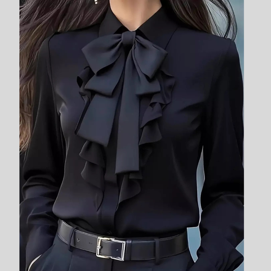 Ruffled Tie Front Long Sleeve Blouse