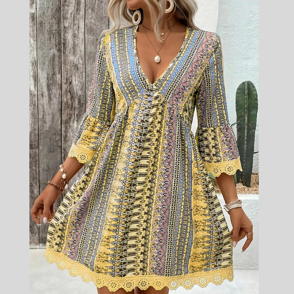 Printed V-Neck A-Line Dress