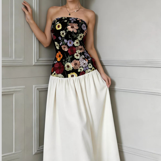Floral Embroidered Tube Maxi Dress