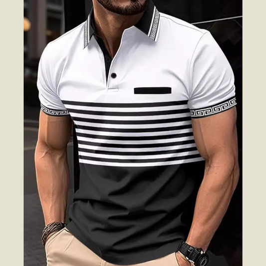 Men's Full Size Striped Collared Neck Short Sleeve Polo Plus Size
