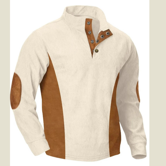 Men's Full Size Contrast Quarter Snap Long Sleeve Top Plus Size