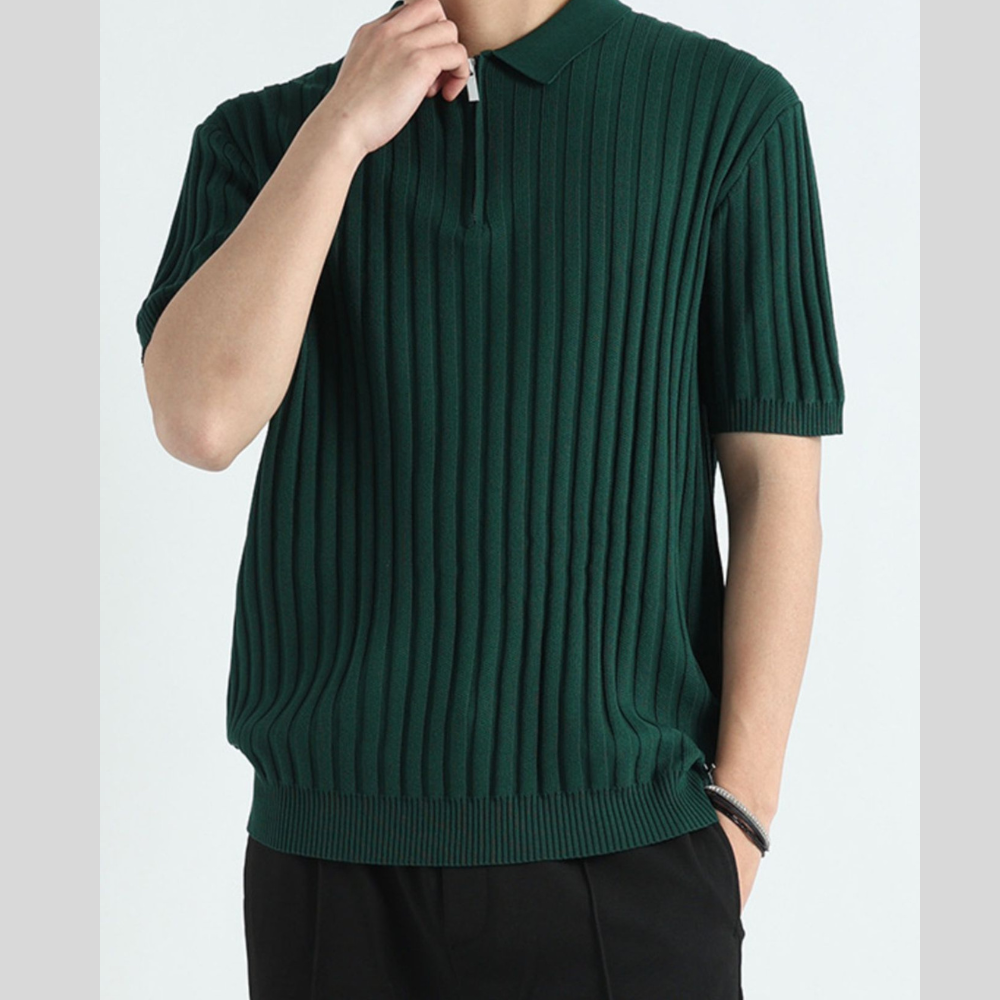Men's Classic Ribbed Knit Polo Shirt