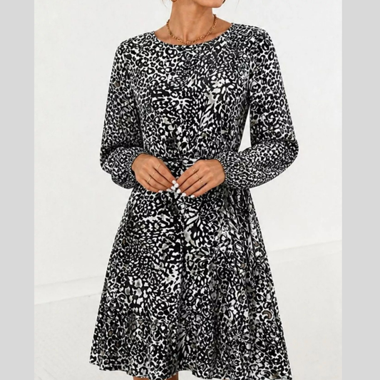 Animal Print Round Neck Mini Dress