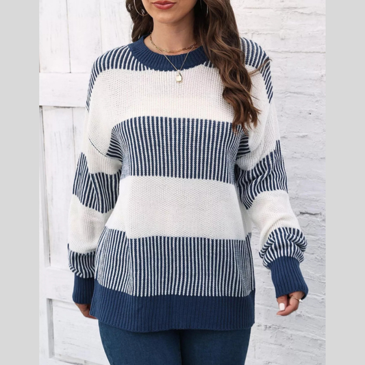 Full Size Color Block Dropped Shoulder Sweater Plus Size