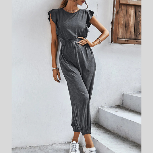 Flutter Sleeve Elastic Waist Jumpsuit