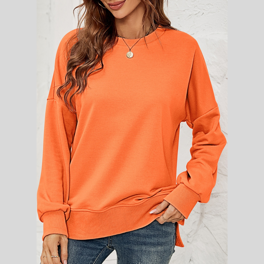 Round Neck  Dropped Shoulder Slit Sweatshirt