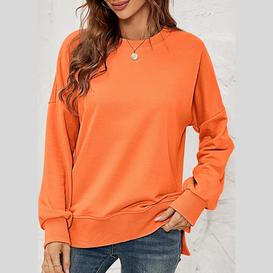 Round Neck  Dropped Shoulder Slit Sweatshirt