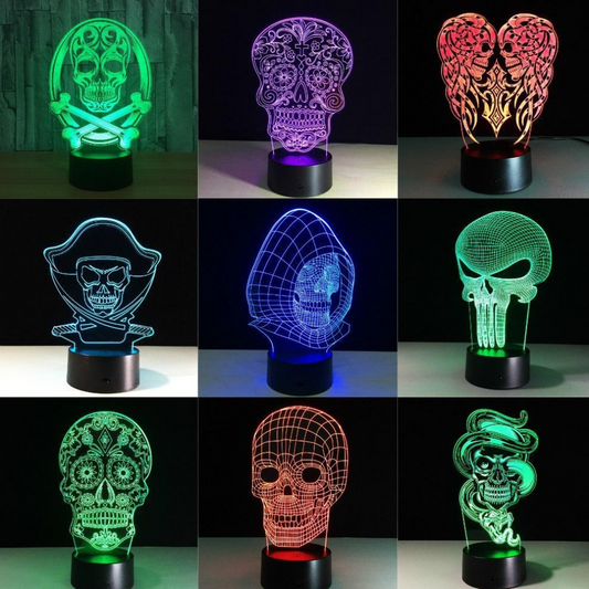 3D LED Color Night Light Changing Lamp Halloween Skull  Light Acrylic 3D Hologram Illusion Desk Lamp For Kids Gift