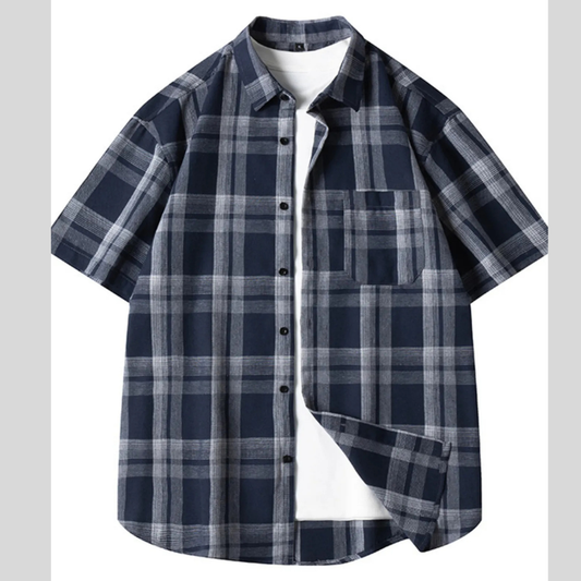 Men's Plus Size Plaid Loose Fit Short Sleeve Shirt