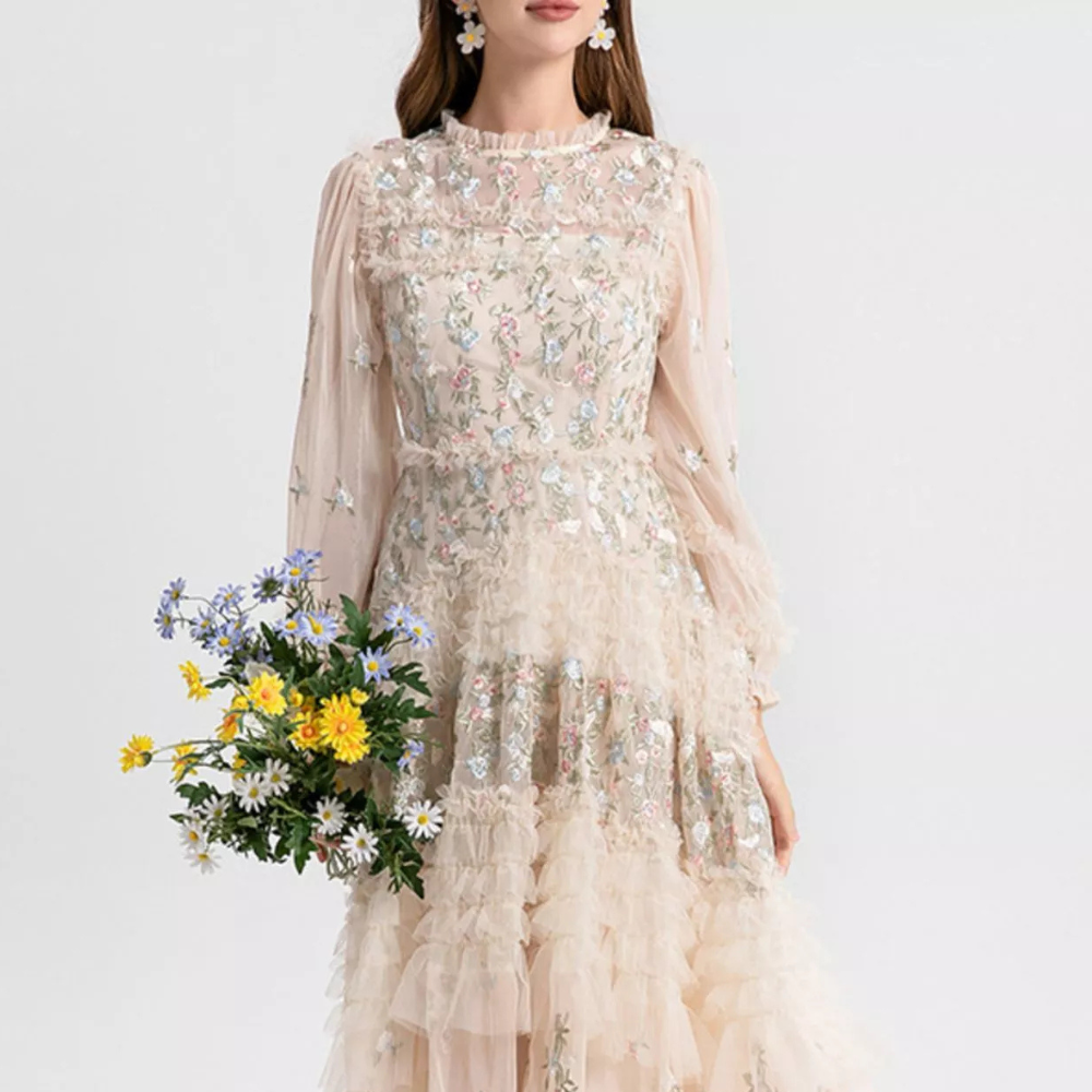 Floral Tulle Layered Maxi Dress