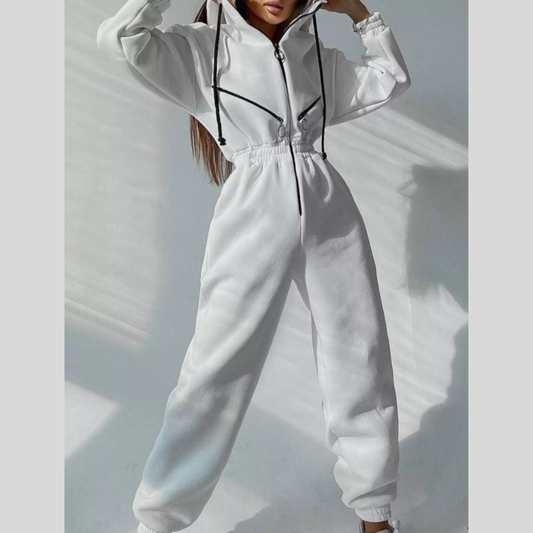 Hooded Zip-Up Long Sleeve Jumpsuit