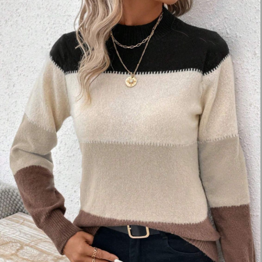 Color Block Mock Neck Long Sleeve Sweater