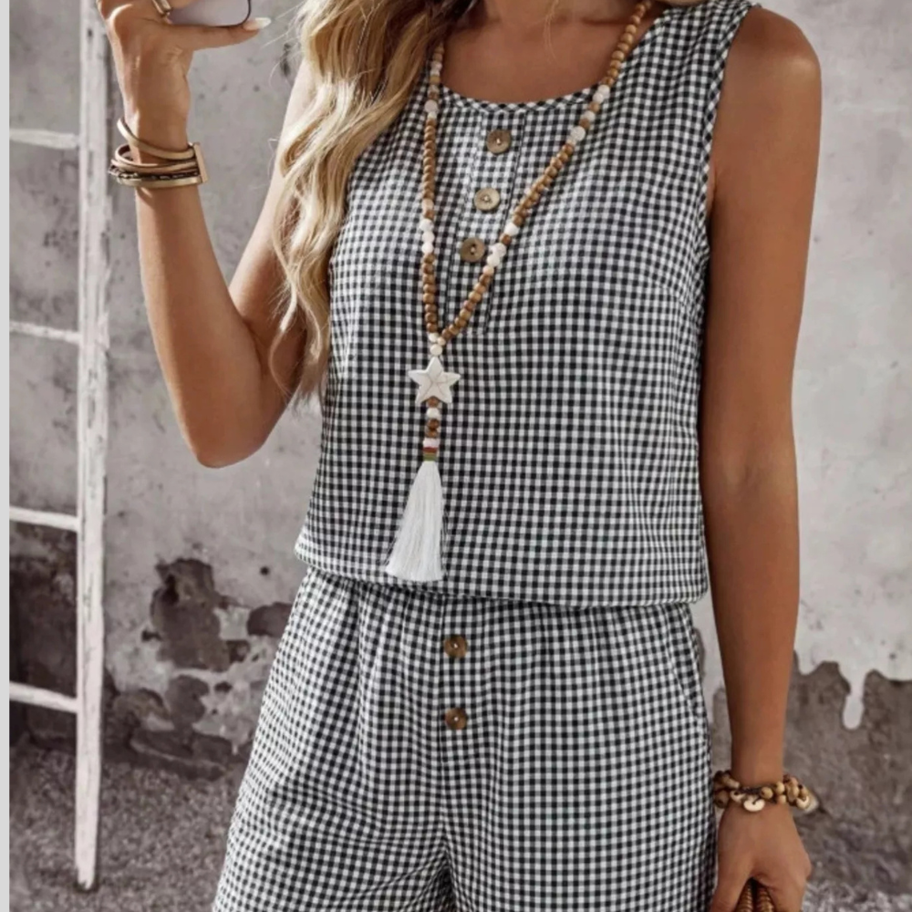 Gingham Sleeveless Top & Shorts Set