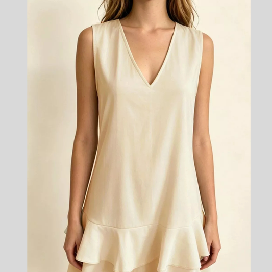 Full Size Sleeveless V-Neck Ruffle Hem Mini Dress Plus Size