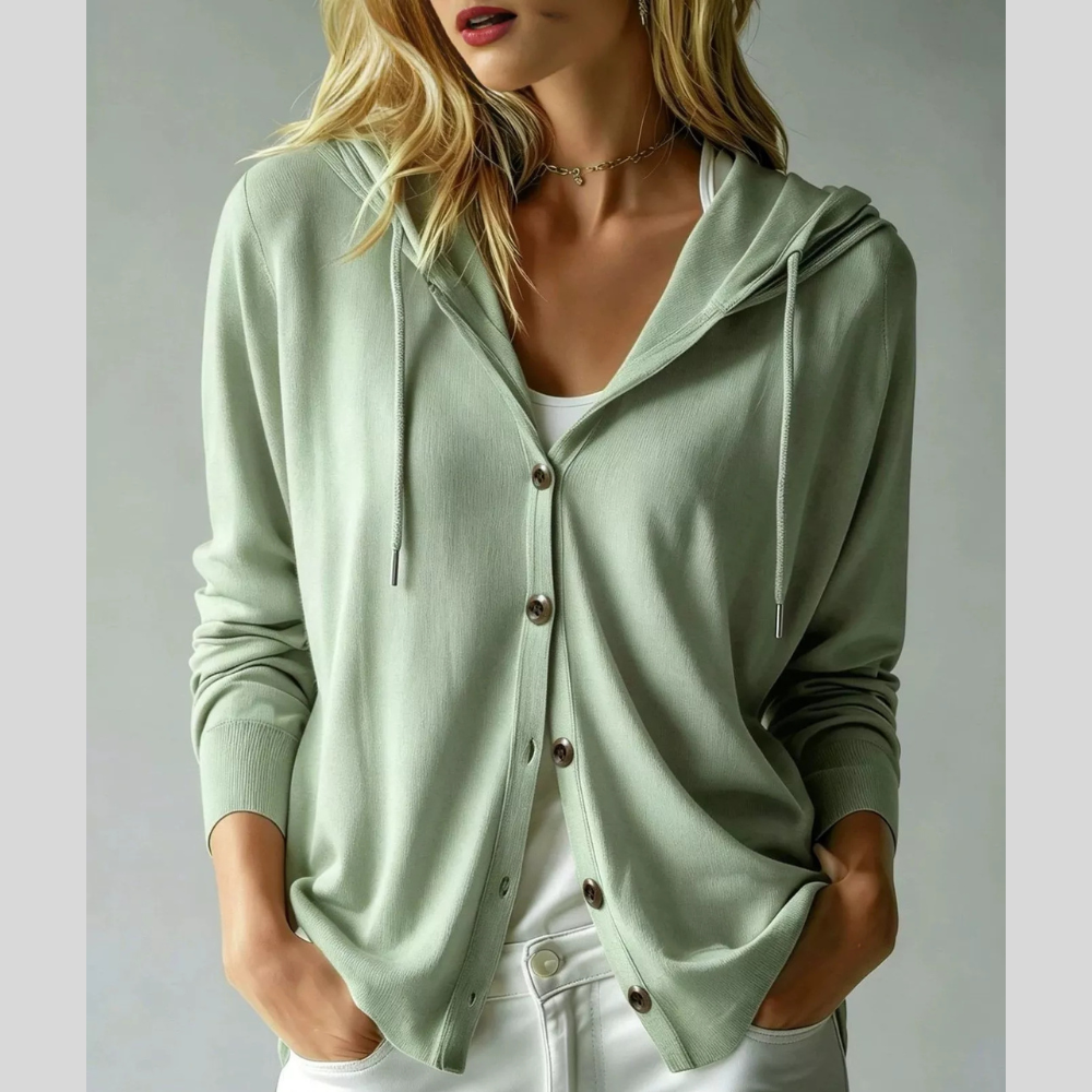 Drawstring Button Down Hooded Cardigan