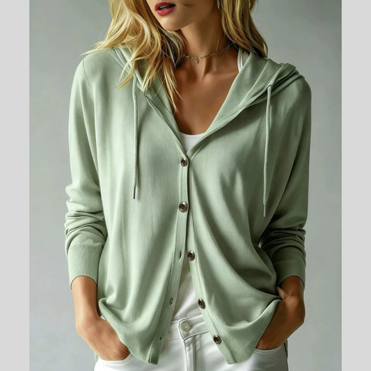 Drawstring Button Down Hooded Cardigan