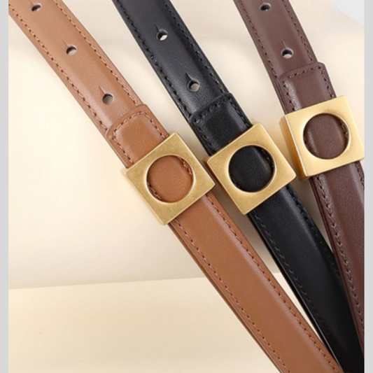 Square Buckle Skinny Leather Belt