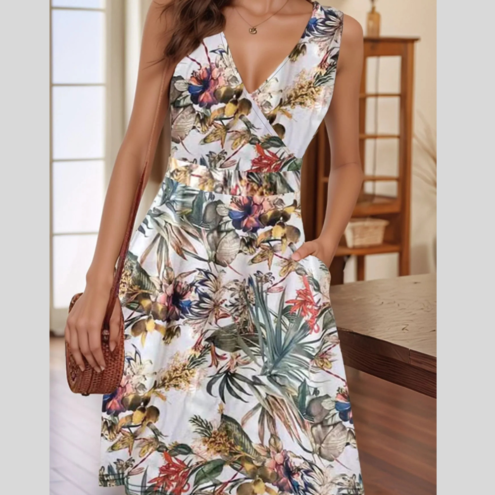 Printed Surplice Sleeveless Dress