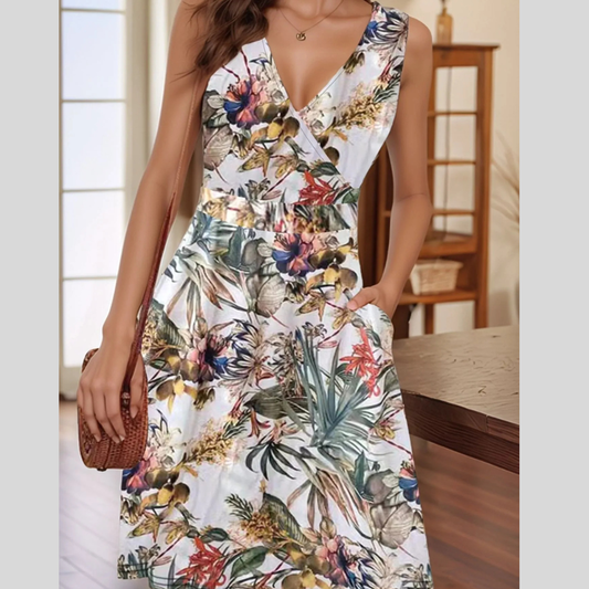 Printed Surplice Sleeveless Dress