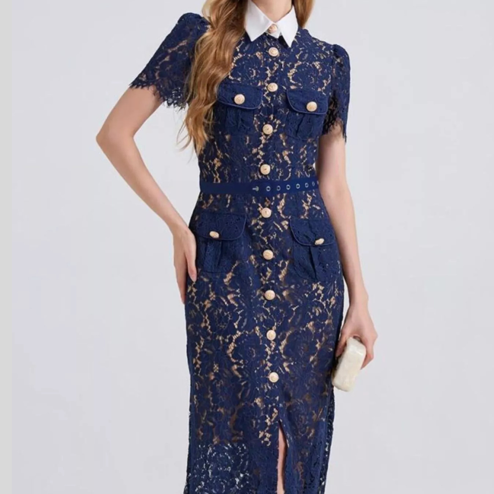 Lace Button-Down Midi Dress