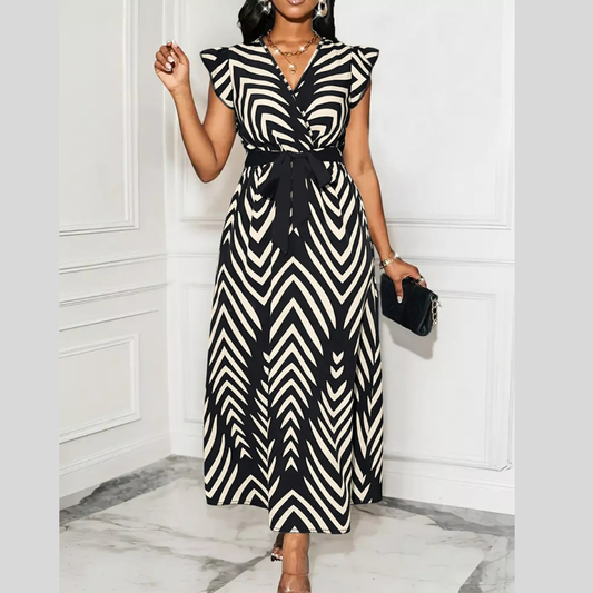 Plus Size Chevron Print Wrap Maxi Dress