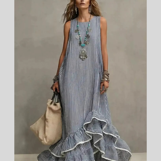 Striped Ruffle Hem Maxi Dress