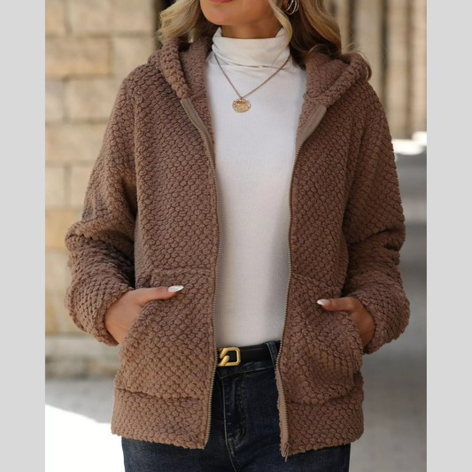 Textured Knit Zip-Up Hooded Outerwear