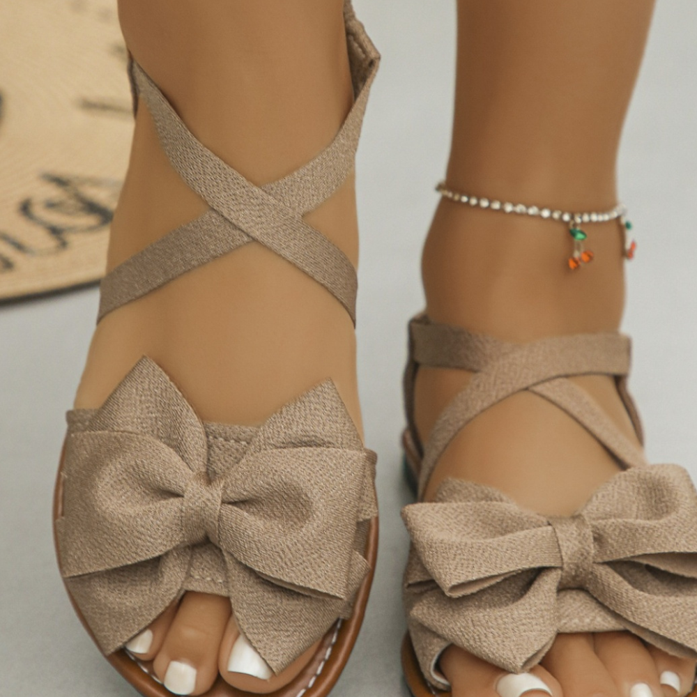 Bow-Decor Crisscross Ankle Strap Sandals
