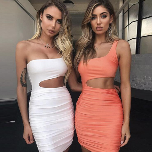 Slim One-shoulder Short Dress Sexy Fashion Hollow Mini Dresses For Women