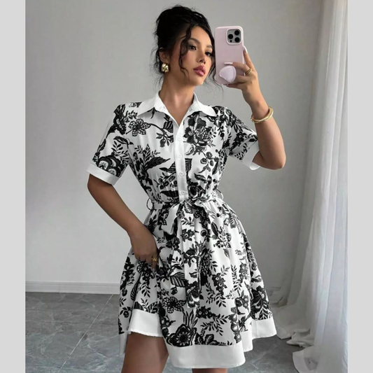 Floral Print Button-Front Shirt Dress