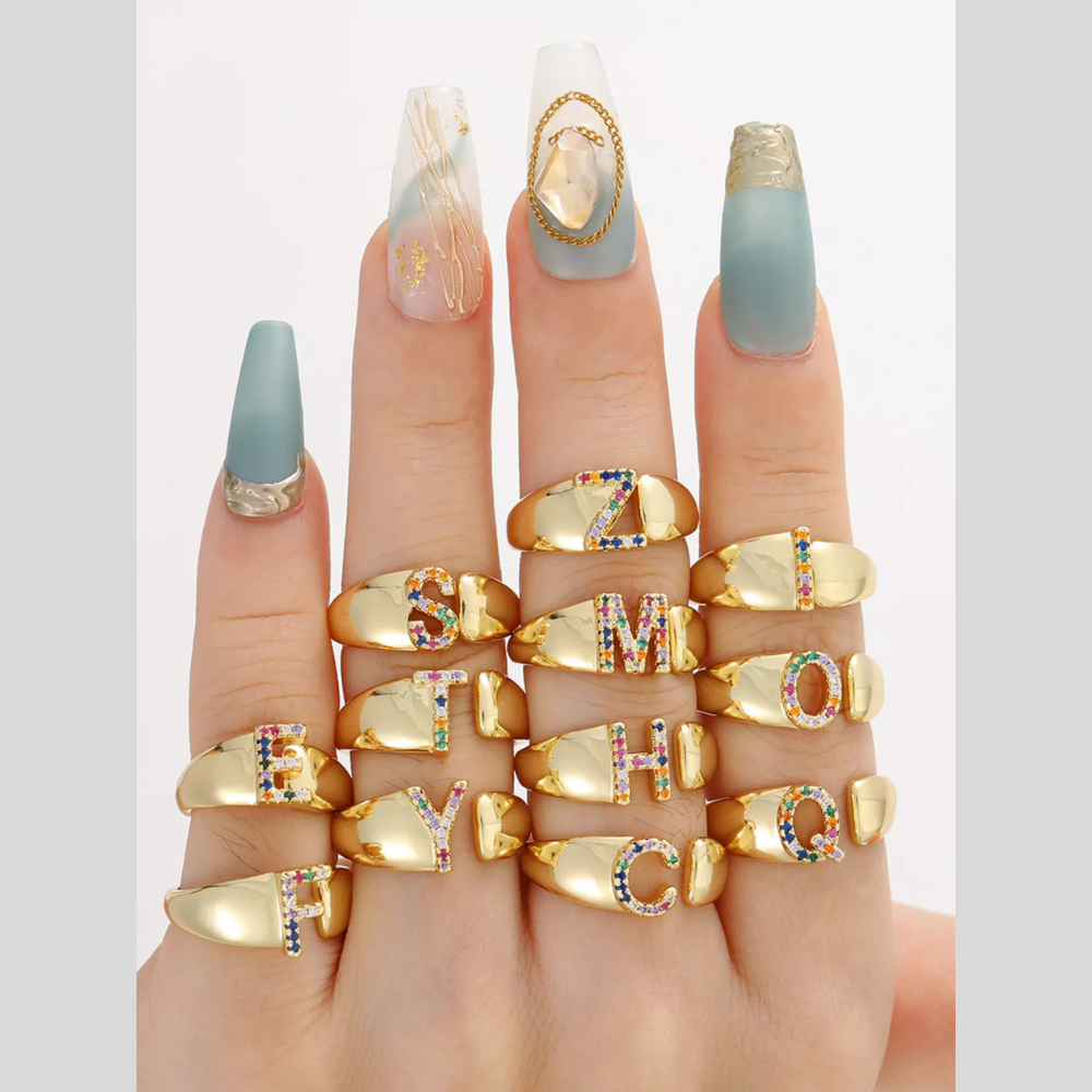 18K Gold-Plated Zircon Letter Ring
